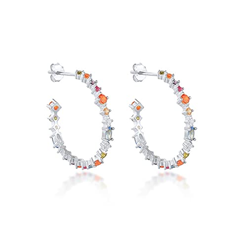 Pendientes de pasador y plata 925 con circonitas para diario y oficina estilo piercing colorido