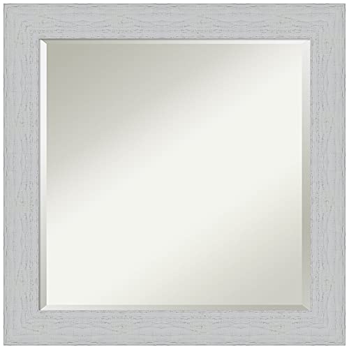 Amanti Art White Wall Mirror 24x24 Shiplap White Square Bathroom Mirror for Wall Decor Living Room, Medium Cottage Wood Frame, Hangs Horizonally and Vertically, Bathroom Decor, Beveled Edge
