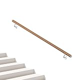 AICA Barandilla de escalera, Pasamanos de acero inoxidable 304 acabado madera marrón, 100 cm con 2 soportes, para Interior y Exterior