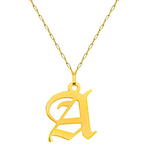 14K Genuine Gold Old English Initial Charm Necklace