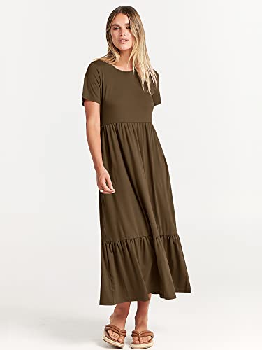 Image of ANRABESS Womens 2026 Summer Casual Maxi Dress A line Tiered Flowy Short Sleeve Crewneck T Shirt Beach Travel Long Dresses