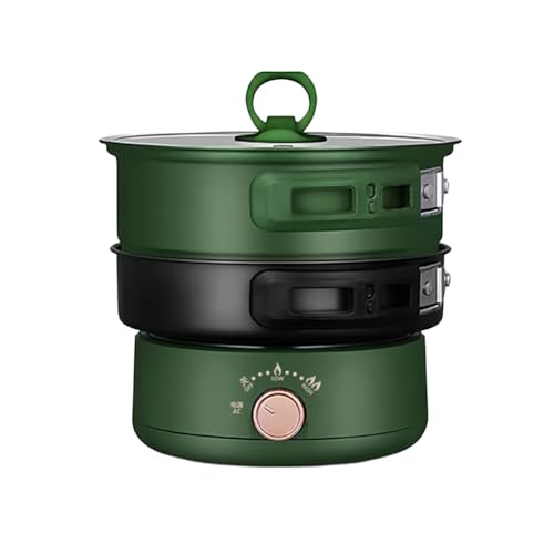 YQW 旅行便携式折りたたみ電煮鍋 ステンレス製ライナーと多機能設計 折りたたみ式電気炊飯器 多機能 ステンレス製ライナー 出張や車中泊に最適 一人暮らしとオフィスに 多機能出張用ポータブル折りたたみ電気シチュー鍋 (グリーン)