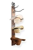 VOYX Cowboy Hat Rack Wall Mount – Rustic Wooden Board with 4 Heavy-Duty Western Hooks – Metal Horseshoe & Star Decor – Cowboy Hat Holder for Entryway, Bedroom, or Ranch – Includes Screws & Anchors