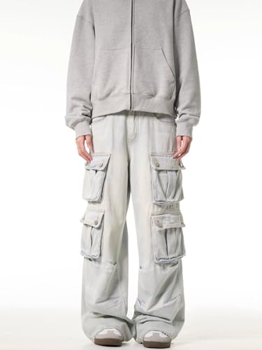 GUOYUXIAO Men's Jeans American-Style Workwear Denim Pants Loose-Fit Multiple Pockets Trouser for Men3