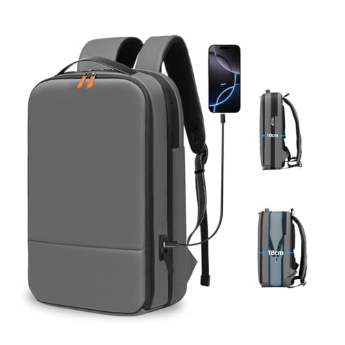 GYakeog Slim Laptop Backpack for Men 15.6 inch Business Computer Backpack with Compartment Waterproof Anti-Theft Aesthetic Compact Bag for Travel Work College-Grey, Black, L, Business