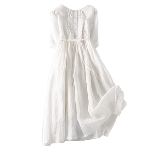 Robe en coton et lin double couche col rond style bohème et fluide pour femme