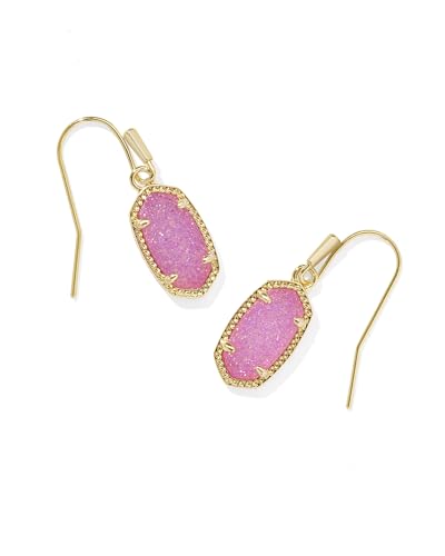 Kendra Scott Lee Earrings in 14k Gold-Plated Brass, Hot Pink Drusy, Fashion Jewelry for Women