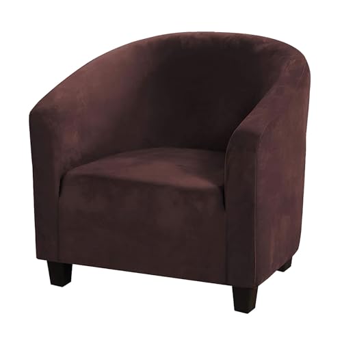 Mingfuxin Velvet Tub Chair Slipcover, High Stretch Club Chair Covers Washable Armchair Sofa Couch Covers Slipcovers Furniture Protectors for Dining Living Room Office(Coffee, Velvet)