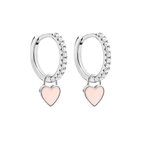 Créoles plaquées argent émail néon bonbon et boucle d'oreille cœur fille