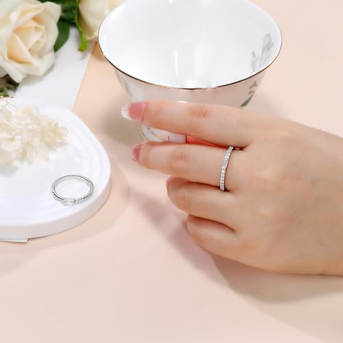 Moissanite Wedding Band Emerald Cut Baguette Rings for Women S925 Sterling Silver Hypoallergenic D Color VVS1 Half Moissanite Eternity Band Baguette Size 4-113
