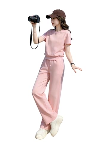 Sudadera de manga corta y pantalones de pierna recta de mezcla de algodón para mujer 2