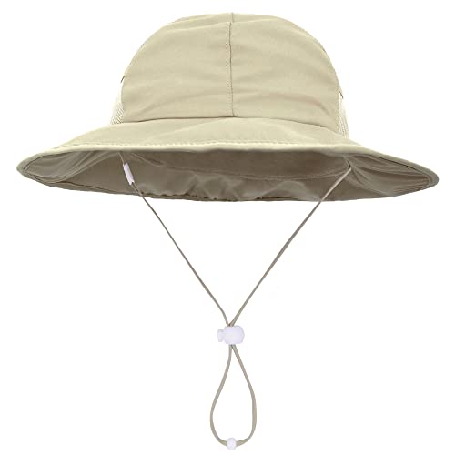 SimpliKids Baby Hat uv Protection Wide Brim Toddler Boy Sun Hat with Chin Strap Toddler Sun Hat UPF 50+ UV Sun Protection Wide Brim Bucket Hat Khaki 12-24 Months