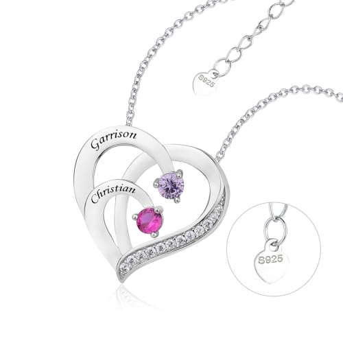 925 Sterling Silver Custom Birthstone Necklace for Women Personalized Mother Necklace with Customized Name Jewelry Gift for Mother’s Day Christmas
