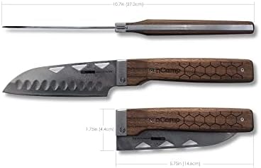 nCamp Food Prep Folding Knife - Elite Santoku Knife, Classic Japanese Utility, Outdoor Cooking Knife with 10Cr15MoV Damascus Steel Blade, beautiful tough walnut handle for a comfortable secure grip