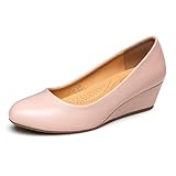 Trary Pink Women's Wedges Heels for Women Pumps Round Toe Mid Heels Comfortable Closed Toe Dressy Shoes Women Pumps Wedge Dress Shoes for Wedding Work Office Party 1.8 Inches