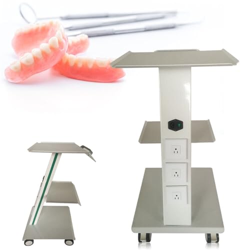 YIPONYT 3 Tier Rolling Lab Trolley, Multi-Function Trolley Cart w/Built-in Socket, 3 Layer Mobile De-ntal Medical Cart Salon Beauty Instrument Tray Rolling Clinic Cart