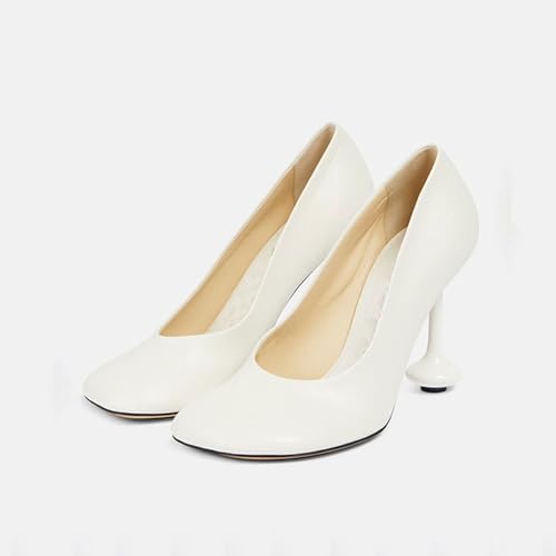 Sexy White Women's Fashion Strange Style Heel Stiletto Pumps, Elegant Round Toe Sweet Extreme High Heels for Party, Banquet and Fashion Show,8,White