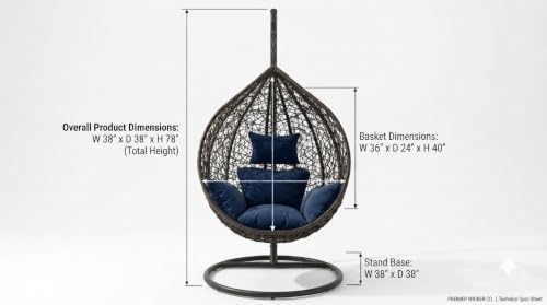 Image of UNIVERSAL FURNITURE Hanging Egg Swing Chair with Stand, Woven Wicker Rattan Style Swing with Cushion, Freestanding Indoor Outdoor Hanging Chair for Patio, Balcony, Garden & Porch (Brown Blue)