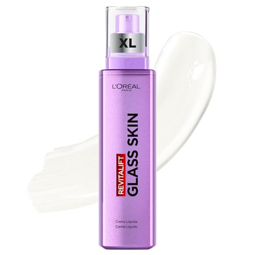 L'Oréal Paris Revitalift Filler Glass Skin Crema Líquida, Ácido Hialurónico y Vitamina Cg, Efecto Glass Skin, Hidratación hasta 100H, Suaviza líneas y Rellena, Inspirado cosmética coreana, 70ml XL