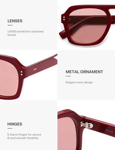 Image of SOJOS Retro Thick Polarized Aviator Sunglasses for Women Men, Large Trendy Bold Square Pilot Shades SJ2385