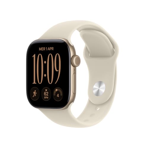 Apple Watch Series 12 GPS + Cellular 42 mm | Cassa in alluminio color oro chiaro con cinturino Sport sabbia - S/M