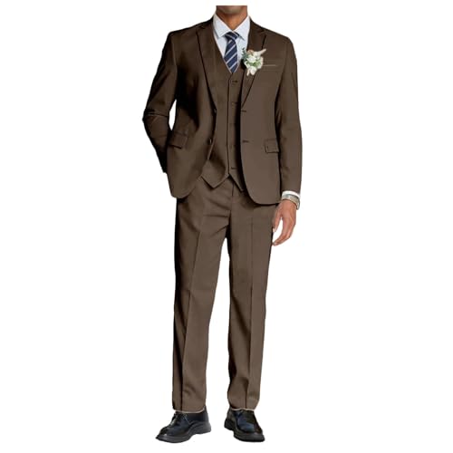 Men Suit Jacket Vest Pants Business Banquet Wedding Fashion Slim Fit 3-Piece Coffee