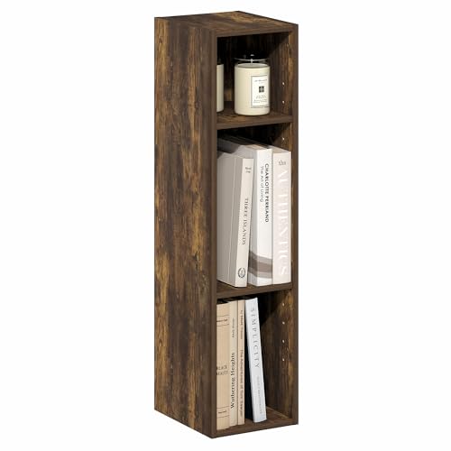 Image of Furinno Fulda Book Shelf, 3-Tier Narrow Bookshelf, Bookcase with 8-in Width Storage Shelf, 9.3 x 7.9 x 31.5, for Living Room, Bedroom, Home Office, Amber Pine