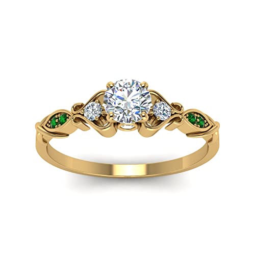 Image of Choose Your Gemstone Victorian Style Round Engagement Ring Yellow Gold Plated Round Shape Vintage Engagement Rings Matching Jewelry Wedding Jewelry Easy to Wear Gifts US Size 4 to 12