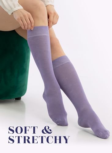 Image of Hugh Ugoli Women's Rayon Derived from Bamboo Knee High Socks Comfort Seam Long Dress Socks, Shoe Size 5-8 /8-11, 4 Pairs