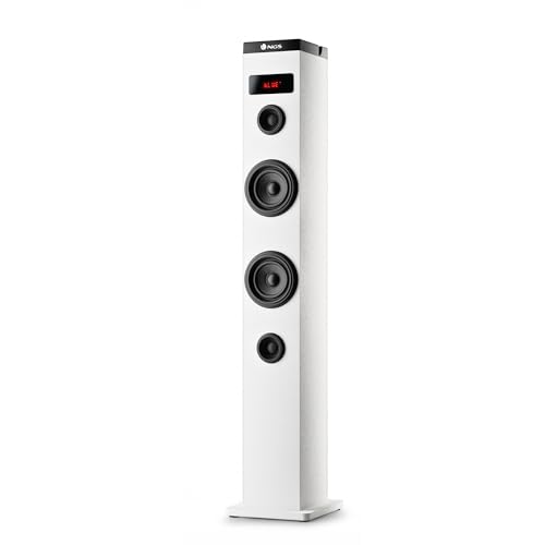 NGS Sky Charm White - Tour de Son Bluetooth 50W avec Télécommande, Entrée Optique, USB, Radio FM et AUX in (Couleur Blanc)