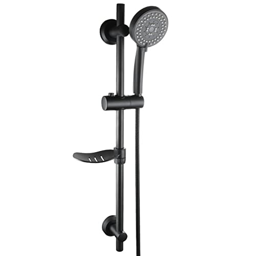 Pommeau de douche haute pression noir mat avec barre réglable et 5 jets massants