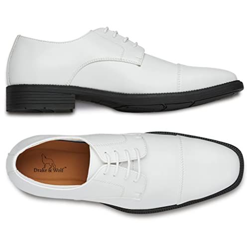 Drake & Wolf Handmade Mens Oxford Shoes - Mens Dress Shoes - Classic Manmade Microfiber Leather Oxfords For Men Casual Dress Shoes - Comfortable Lace-Up Dress Shoes For Men - Formal Shoes White #TOP6