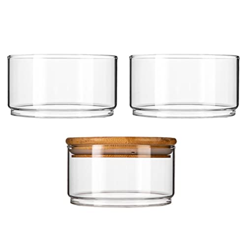 Cabilock Airtight Glass Jar 1 Set Food Storage Containers Glass Salad Bowl Stackable Preservation Bowl Airtight Foods Canister Kitchen Meal Prep for Home Restaurant (Wood Lid) Glass Storage Jars