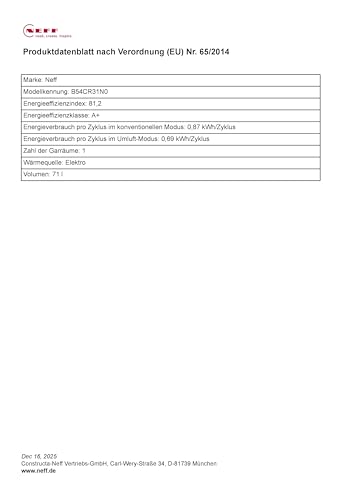 NEFF B54CR31N0, N70, Einbau-Backofen, Integrierbarer Backofen 60 x 60cm, Made in Germany, Slide&Hide, Full Touch TFT-Display, Automatikprogramme, Soft Open, Edelstahl