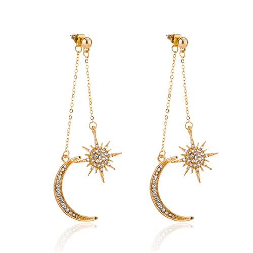Bohème Lune Etoile Boucles D'oreilles, Boucles D'oreilles Pendantes Pour Dames, Asymétriques Cristal Lune Et Soleil Longues Boucles D'oreilles Rétro et Exquis Style Accessoires Cover