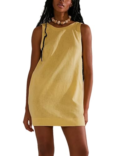 Robe d'été sans manches à dos ouvert Megfie jaune m avec col rond élégant