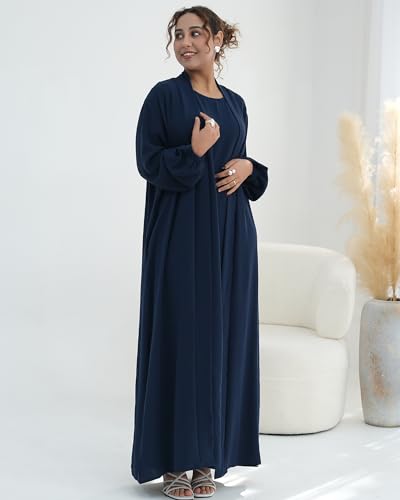 Zofocy Elegant Muslim Two-Piece Long Abaya - Belted Design, Side Pockets, Islamic Prayer Dress, Women Eid Clothes