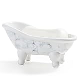 5.6' Ceramic Mini Clawfoot Bathtub Bar Soap Dish, Marble Pattern Decorative Bar Soap Holder for Shower, Bathroom & Kitchen Sink