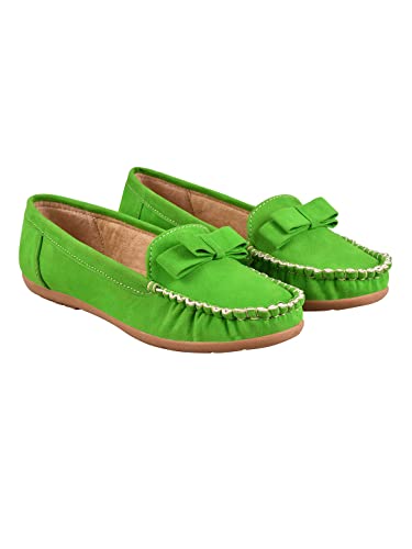 Image of Shoetopia Women & Girls Stylish Front Bow Style Green Loafers