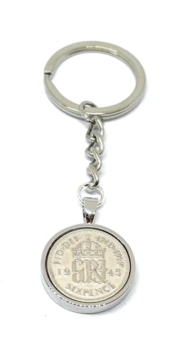 Porte-clés 6 pence 1945 pour 80e anniversaire homme et femme