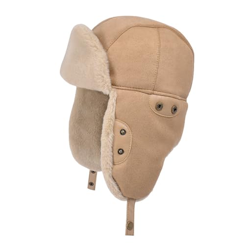 Women Men Winter Trapper Hats Ear Flaps Hunting Hat Outdoor Ski Snow Windproof Cap(Khaki,M)