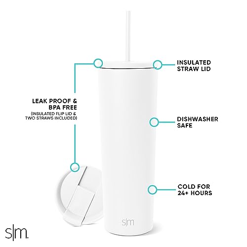 Image of Simple Modern Classic Tumbler with Straw Lid | Insulated Iced Coffee Cup Reusable Stainless Steel Water Bottle Travel Mug | Gifts for Women Men Her Him | 28oz | Winter White