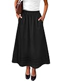 ANRABESS Womens Maxi Skirt 2026 Summer Boho Flowy Tiered Casual Elastic High Waisted Swing A-line Long Skirts with Pockets Black Large