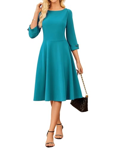 Image of GRACE KARIN Work Dresses for Women 2025 3 /4 Sleeve Fit and Flare Business Midi Dress Classy Office Dresses with Pockets