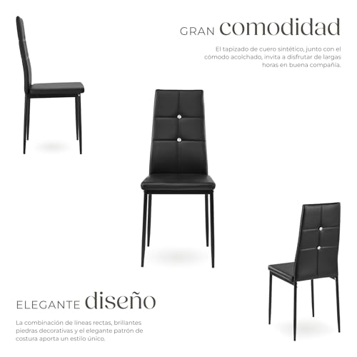 Miniatura 5 de Tectake - Set De Sillas De Comedor, Asiento Y Respaldo Acolchado, Piel Sintética Con Piedras Brillantes Integradas, 40x42x97cm 4x Negro