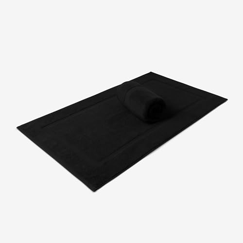 SALBAKOS 100% Turkish Cotton Bath Mat Towel Set of 2 Piece Black | 20x34 in Large Bath Mats | Luxury Hotel Quality, Thick, Absorbent, Quick Dry Bathmats for Bathroom & Toilet (Black, 2 Bath Mats)