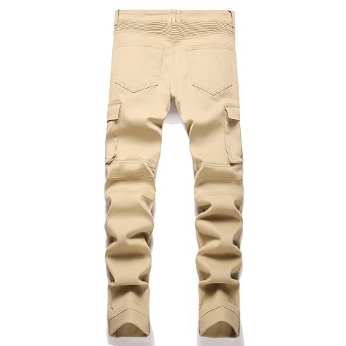 AITITIA Men's Biker Zipper Deco Washed Straight Fit Jeans - Image 3