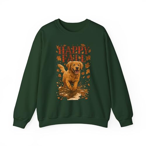 Happy Fall Golden Retriever Sweatshirt Unisex Cozy Crewneck, Autumn Dog