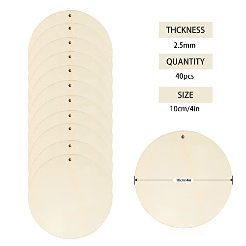 Bligo Round Wooden Discs With Holes 40Pcs Unfinished Predrilled Wood Slices Circles 3.94" Wood Ornaments For Predrilled Natural Wood Slices For Party Diy Crafts Christmas Ornaments Hanging Decorations #TOP1