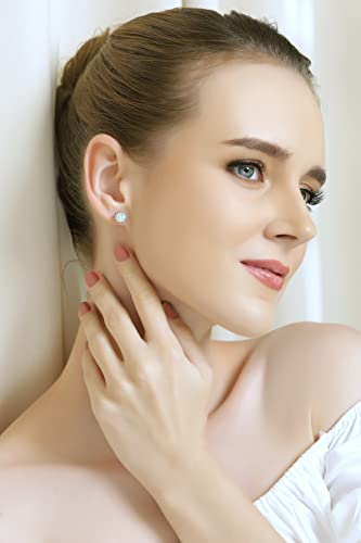 Stud Earrings for Women, Birthstone, Genuine or Synthetic Gemstone, 6mm Round Halo, Dainty, Sterling Silver, Studs2